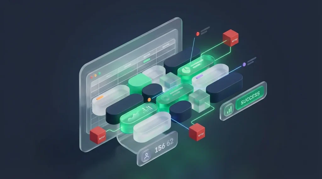 Computer screen showing spreadsheet data with red error indicators highlighting syntax problems.