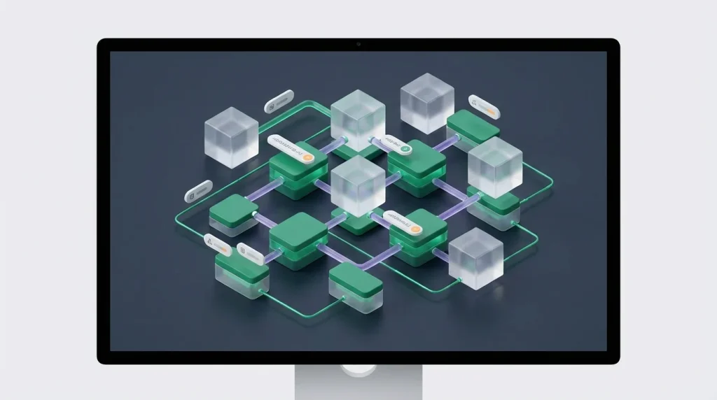 A computer monitor displaying an organized spreadsheet workflow interface