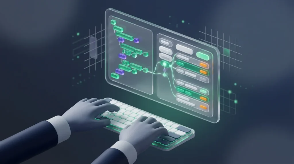 Advanced spreadsheet formula debugging in MS Excel showing nested formula and variable breakdown on split monitor