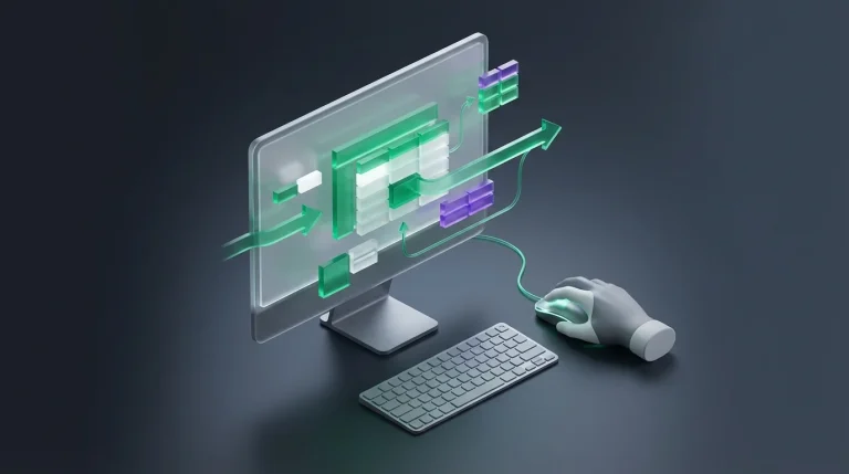 Analyst tracing cell dependencies in a large Excel spreadsheet using colored arrows