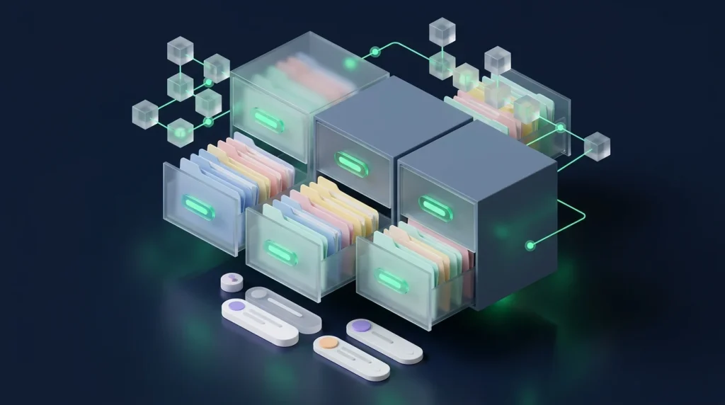 Organized data folders representing a calm spreadsheet architecture blueprint.