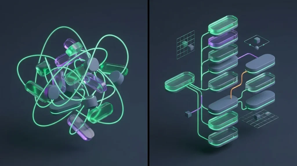 Comparison between unformatted single line formulas and structured multi line formulas.